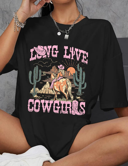 Country Shirts for Women Western Cowgirl Tshirt Oversized Cow Skull Graphic Tees Tops