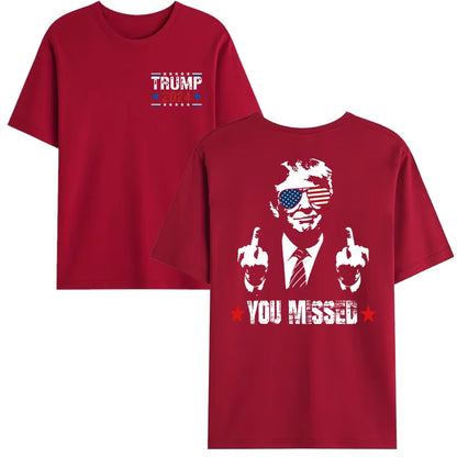 You Missed Trump 2024 US American Flag T-Shirt, Trump 2024 T-Shirt, Trump Shirt Trump You Missed Unisex Tshirt