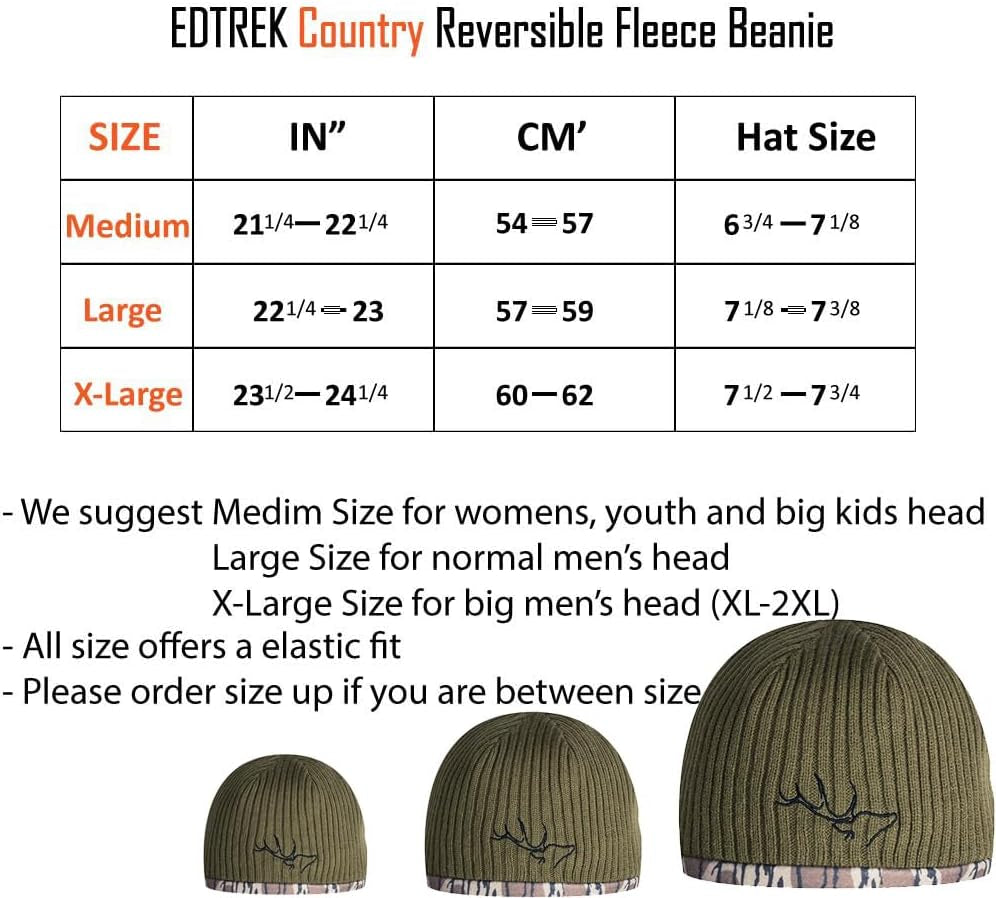 Reversible Windproof Fleece Beanie Hat - Warm Winter Hat for Hunting Fishing Camping in Cold Weather