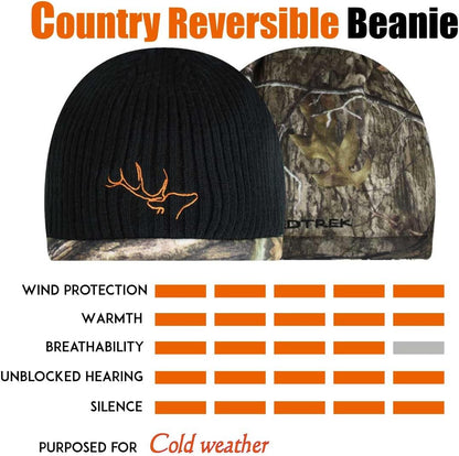 Reversible Windproof Fleece Beanie Hat - Warm Winter Hat for Hunting Fishing Camping in Cold Weather