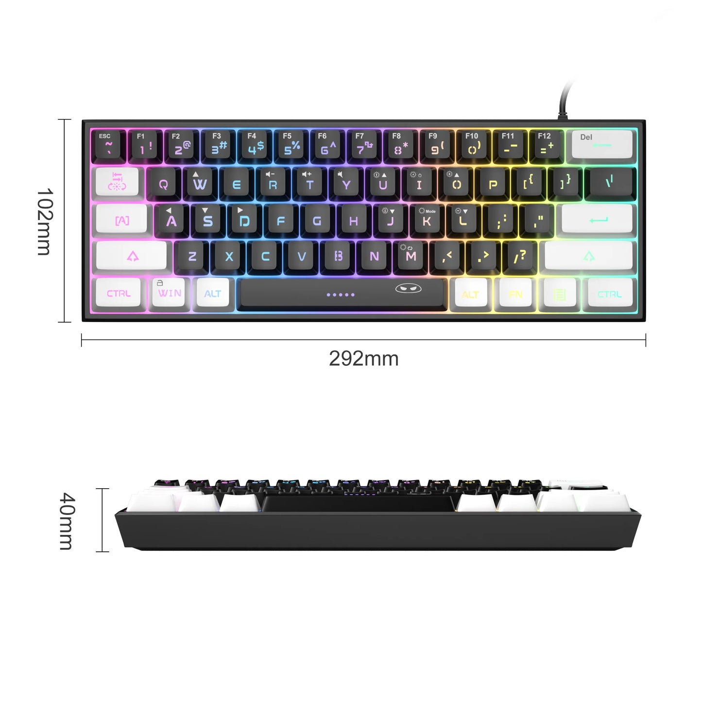 60% Compact Wired Keyboard 61 Keys RGB Backlight