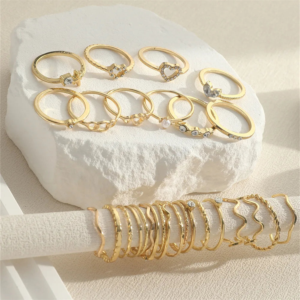 Simple Wave Joint Rings Set