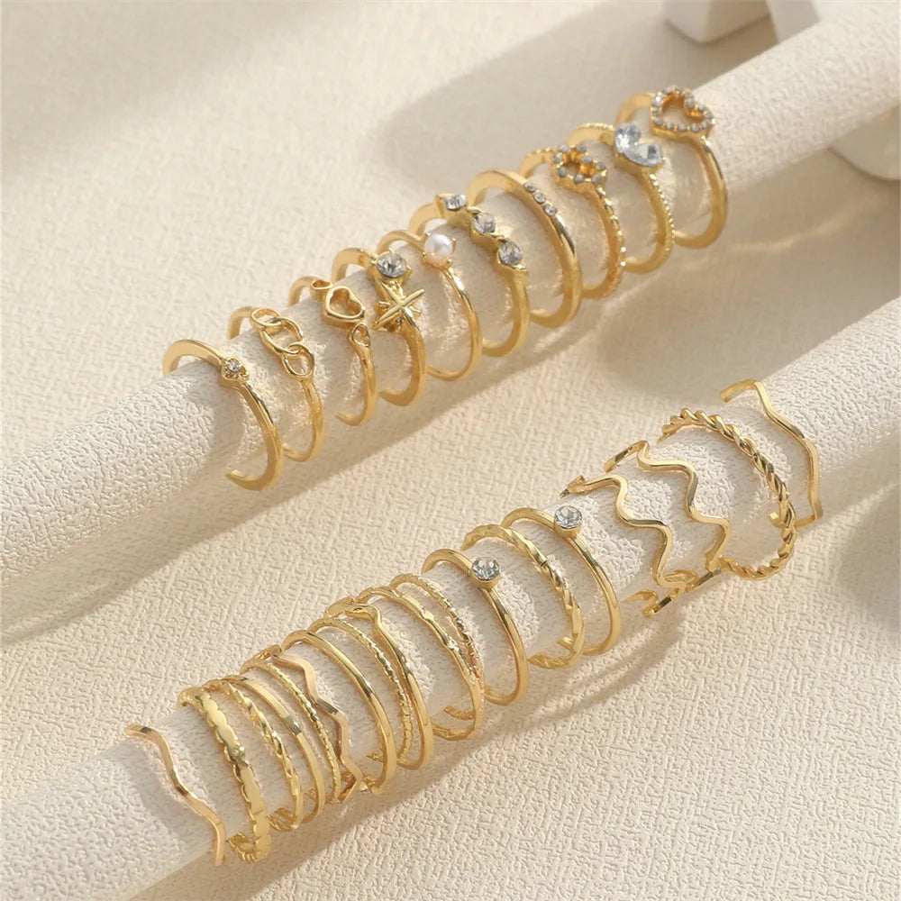 Simple Wave Joint Rings Set