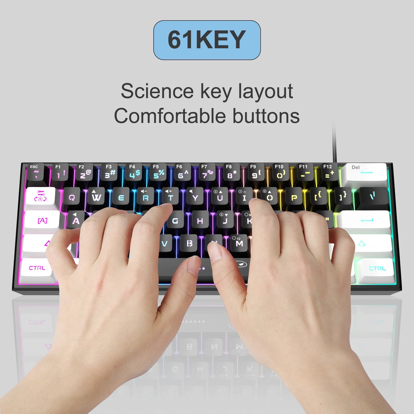 60% Compact Wired Keyboard 61 Keys RGB Backlight