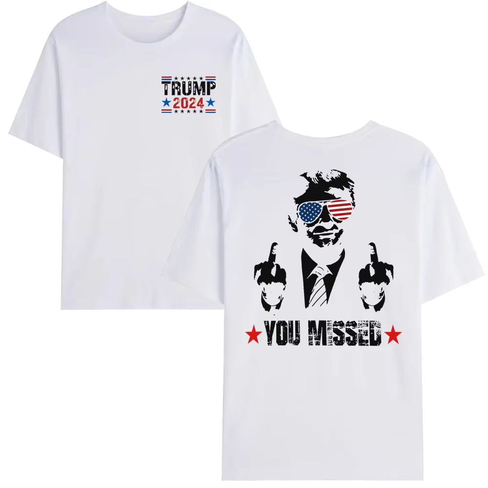 You Missed Trump 2024 US American Flag T-Shirt, Trump 2024 T-Shirt, Trump Shirt Trump You Missed Unisex Tshirt