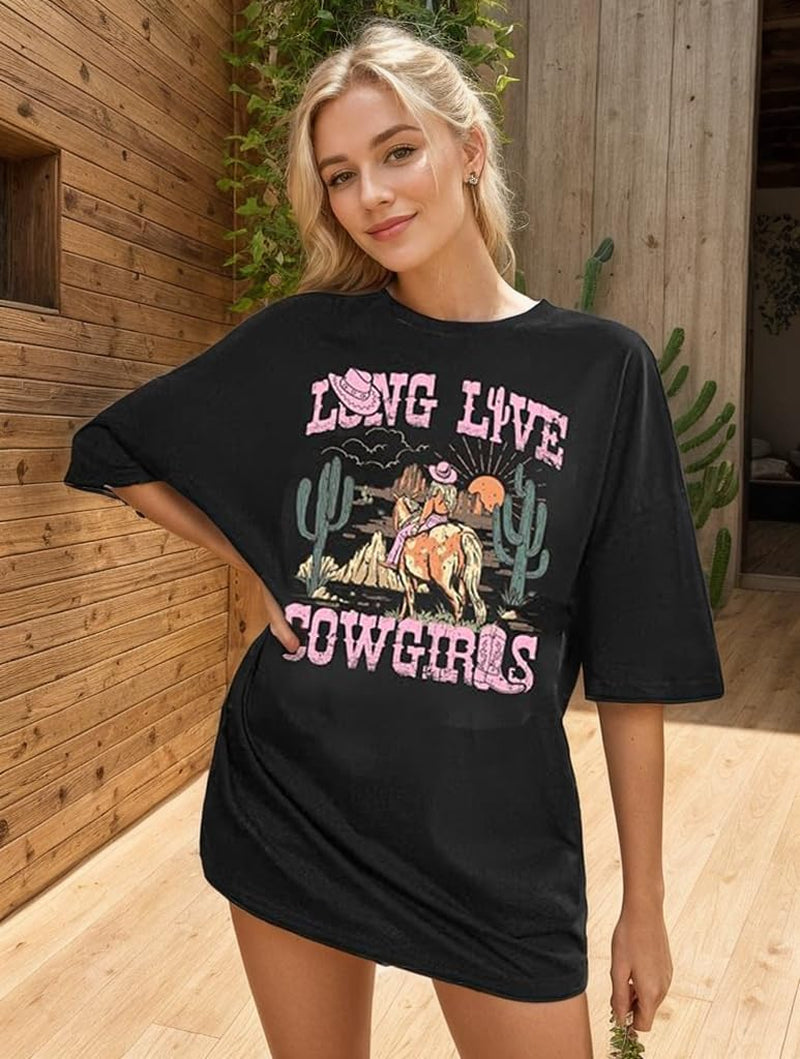 Country Shirts for Women Western Cowgirl Tshirt Oversized Cow Skull Graphic Tees Tops