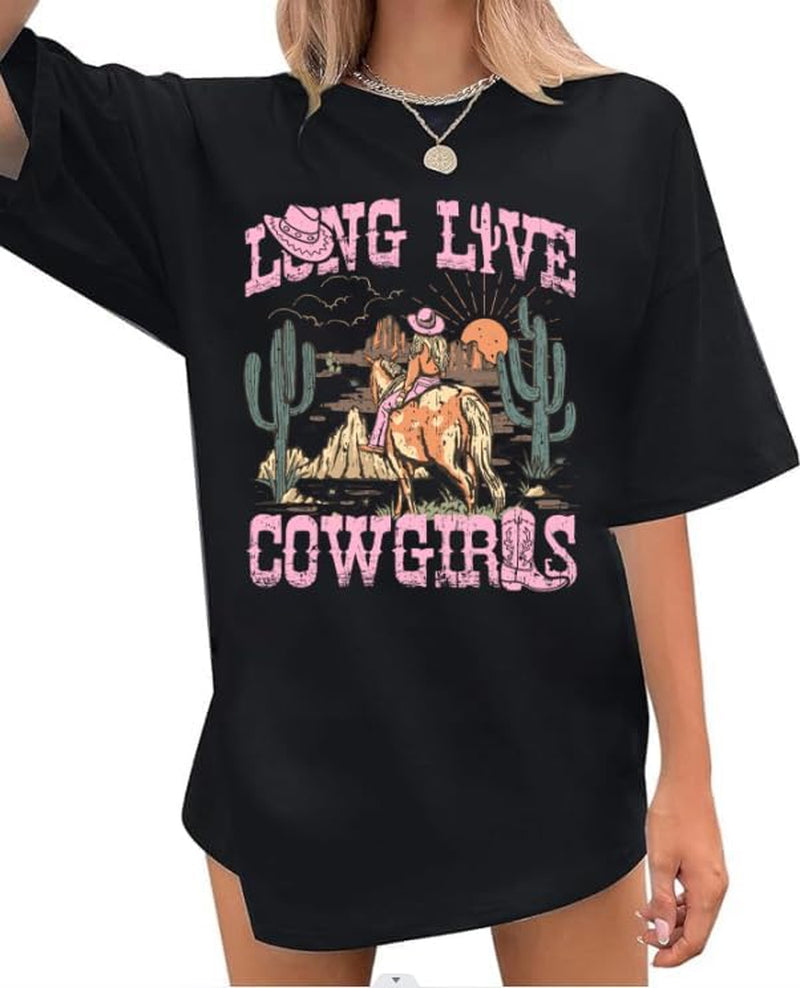 Country Shirts for Women Western Cowgirl Tshirt Oversized Cow Skull Graphic Tees Tops