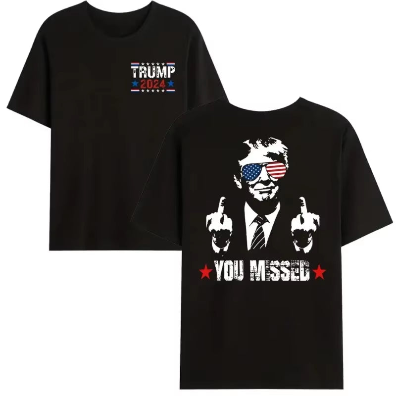 You Missed Trump 2024 US American Flag T-Shirt, Trump 2024 T-Shirt, Trump Shirt Trump You Missed Unisex Tshirt