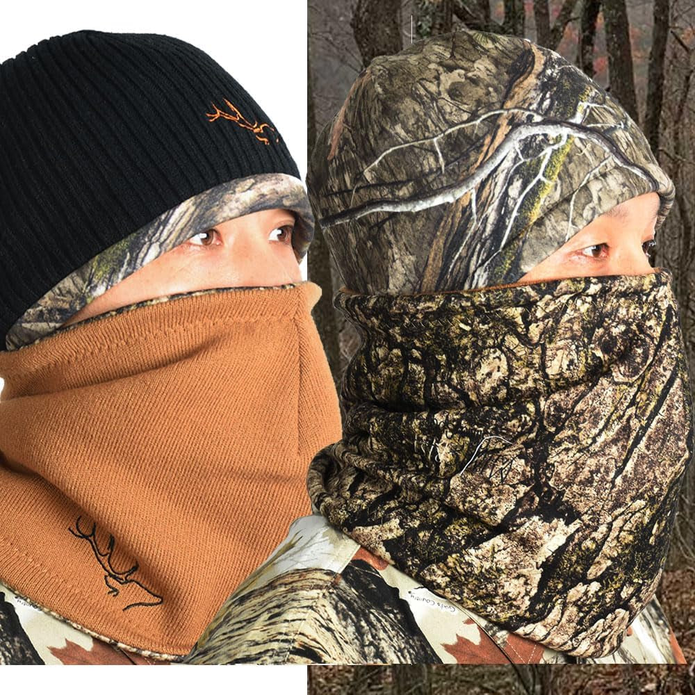 Reversible Windproof Fleece Beanie Hat - Warm Winter Hat for Hunting Fishing Camping in Cold Weather